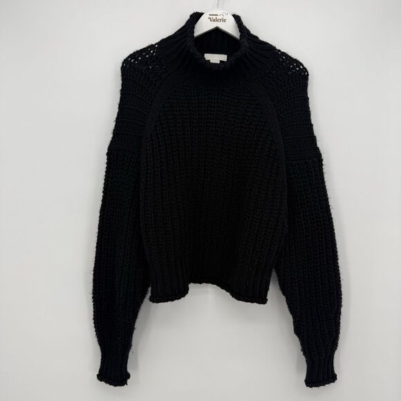 Express Black Chunky Knit Mock Neck Sweater Oversized Size Small Polyester - Picture 1 of 13